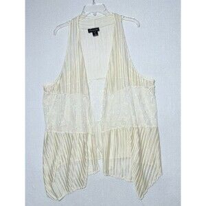 Frazzle Women's Cream Shimmer Floral Lace Open Front Kimono Cardigan XL